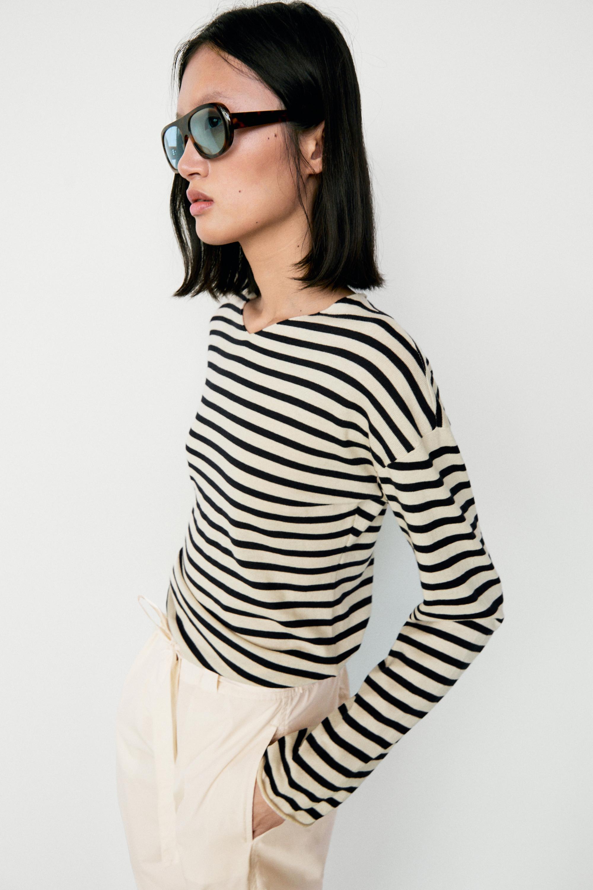 100% cotton long sleeve striped sweater